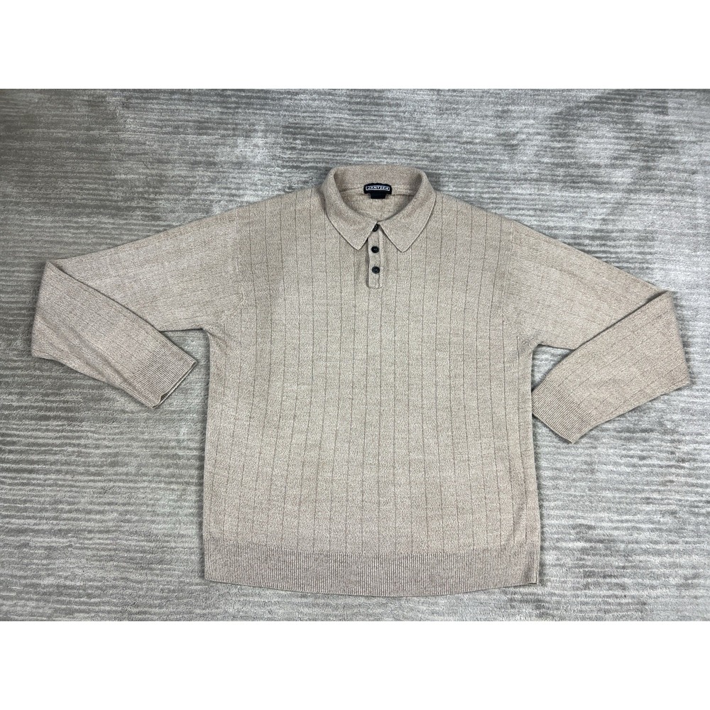 Jantzen Shirt Mens XL Beige Long Sleeve Acrylic Henley‎ Polo Vintage